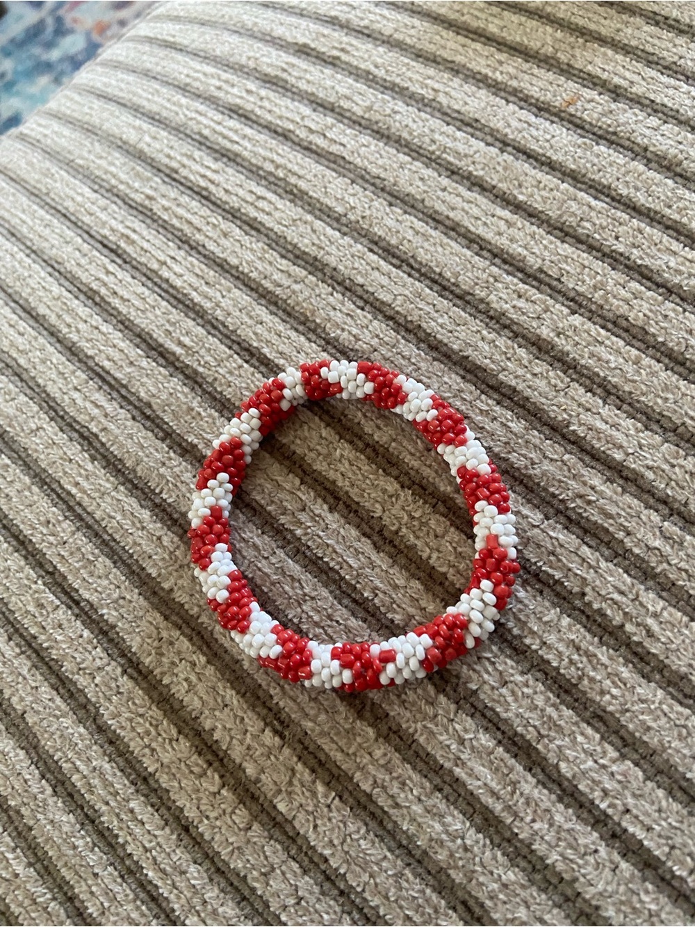 Handmade Red & White Seed Bead Bracelet